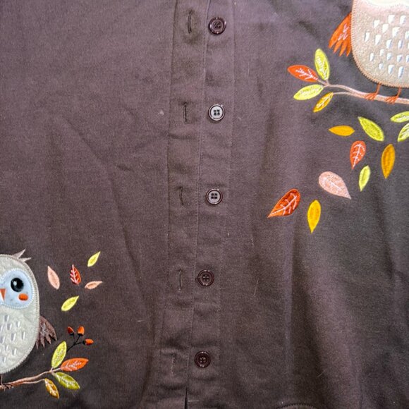 Rebecca Malone Women XL Brown Embroidered‎ Owl Button Cardigan Sweatshirt (T) - Picture 6 of 6
